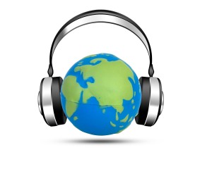 globe with headphones
